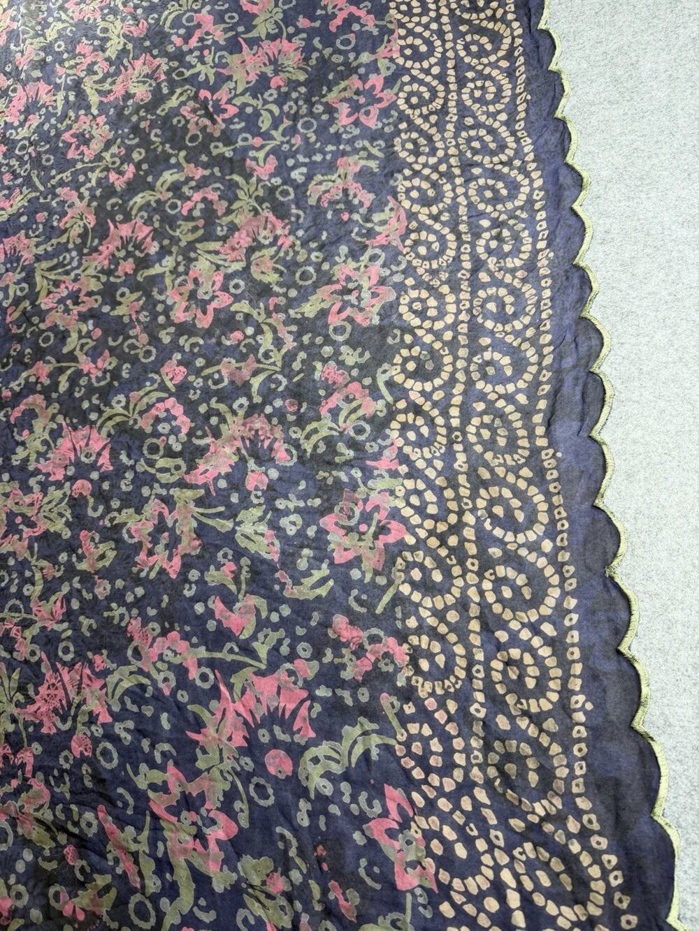 Womens Indian Dupatta Scarf Navy Pink Chiffon Floral Embroidered Bandhani Print